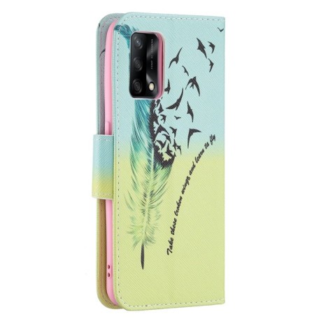 Чехол-книжка Colored Drawing Pattern для OPPO A74 4G / F19 4G - Feather