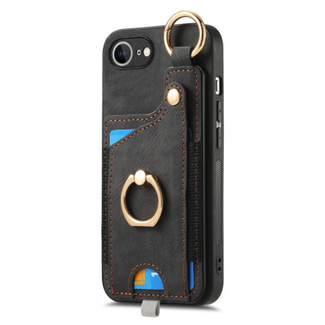 Чехол Retro Skin-feel Ring Card Bag для iPhone 16e - черный