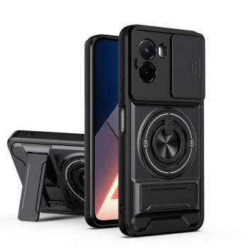 Протиударний чохол Escase зі зсувною шторкою камери та підставкою для Xiaomi Poco M7 4G 169mm — чорний