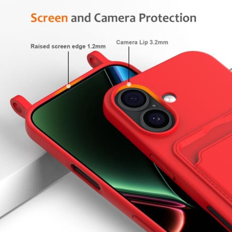 Силиконовый чехол Integrated Card Bag Solid Color Liquid Silicone на iPhone 17 - красный