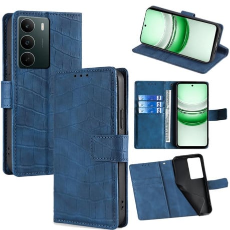 Чехол-книжка с мягким покрытием Skin Feel, фактура “крокодил” Crocodile Texture на Realme C71 4G - синий