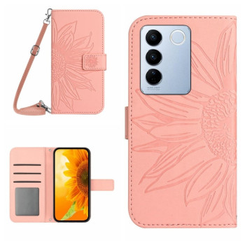 Чехол-книжка Skin Feel с рисунком подсолнуха на Vivo V27E 4G Global - розовый