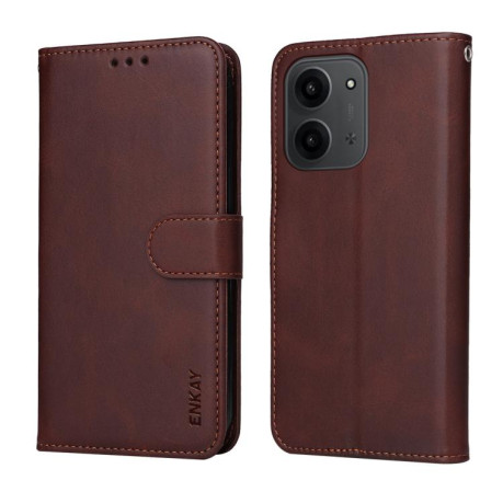 Чехол-книжка ENKAY- кошелёк c фактурой calf + стекло на Xiaomi Redmi 15C 5G / 4G EU 173.1mm - коричневый