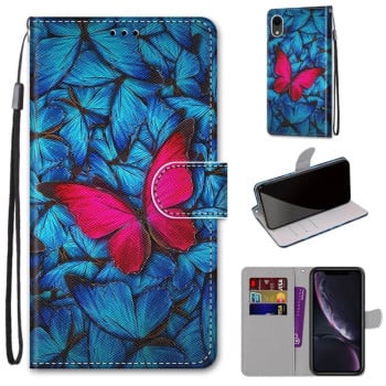 Чехол-книжка Coloured Drawing Cross для iPhone XR - Blue Red Butterfly