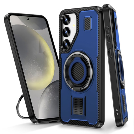 Протиударний чохол Ring Holder Carbon Fiber PC Hybrid TPU для Samsung Galaxy S24 FE 5G - синій