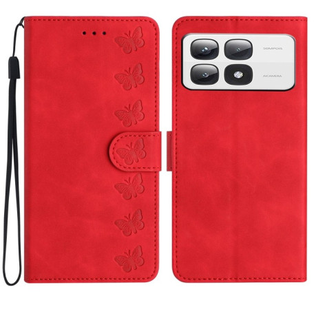 Чохол-книжка Seven Butterflies Embossed Leather для Xiaomi 14T Pro - червоний