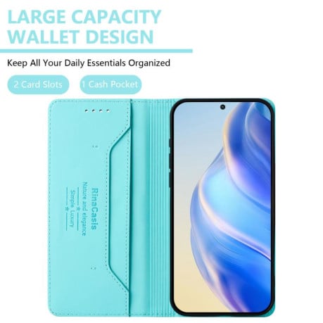 Чехол-книжка RC01 Dual-Folded Magnetic Suction RFID Leather на Infinix Note 60 / 60 Pro — мятно-зелёный