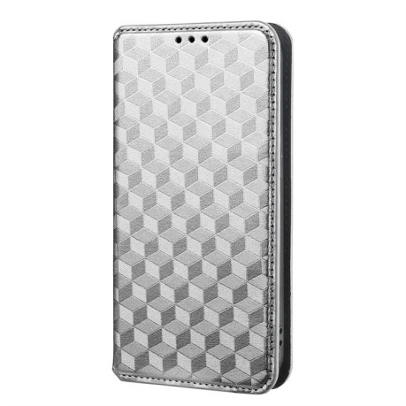 Чехол-книжка Cubic Grid Texture Flip Leather для Xiaomi Redmi Note 14 4G 164.84mm - серебристый