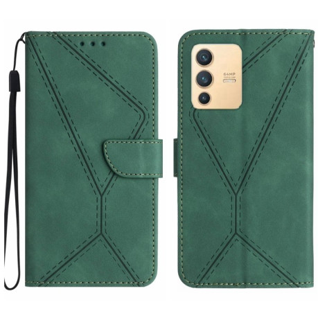 Чехол-книжка Stitching Embossed Leather для Vivo V23 5G - зеленый