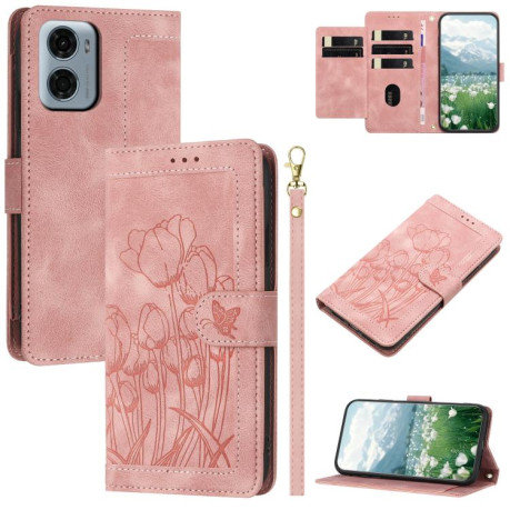 Чехол-книжка Tulips Embossed Leather для Motorola Moto G05 - розовый