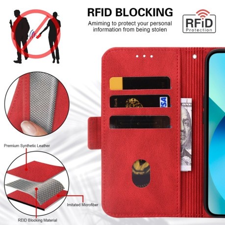 Чехол-книжка Embossing Stripe RFID для iPhone 14 Pro - красный