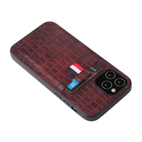 Противоударный чехол Fierre Shann Crocodile Texture для iPhone 12 / 12 Pro - коричневый