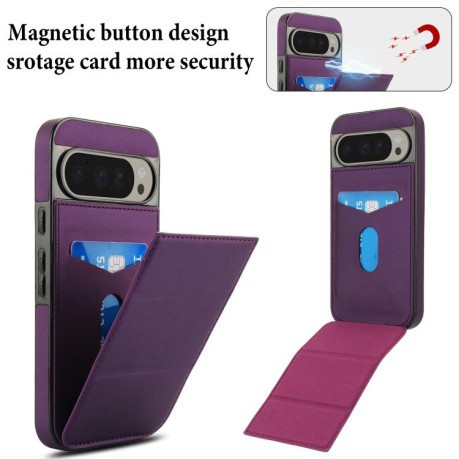 Противоударный чехол Tri-fold Holder Leather Phone Case with Card Slot для Google Pixel 9 / 9 Pro - фиолетовый