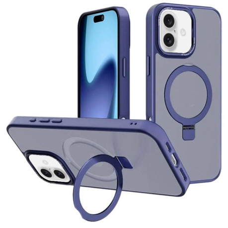 Противоударный чехол Kalebol Metal Lens Frame MagSafe Holder Frosted для iPhone 17 - синий