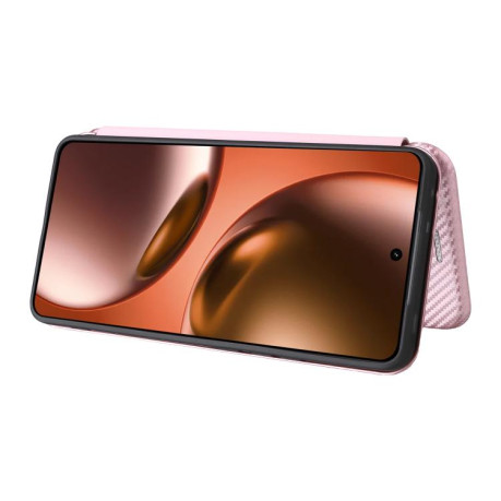 Чехол-книжка Carbon Fiber Texture на Realme GT 7 - рожевий