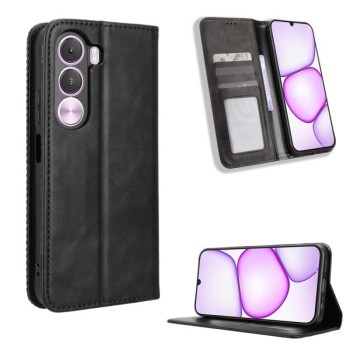 Чехол-книжка Magnetic Buckle Retro Crazy Horse Texture на Realme C100i 4G / C100x 4G — черные