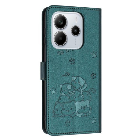 Чохол-книжка Embossed Kitten Phone Leather для Xiaomi Redmi Note 14 4G 164.84mm - зелений