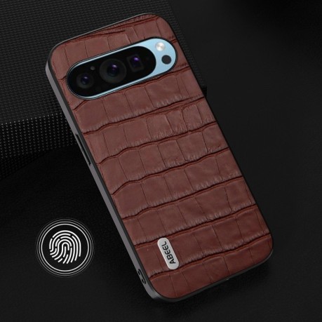 Противоударный чехол ABEEL Crocodile Texture Genuine Leather для Google Pixel 9 Pro - коричневый