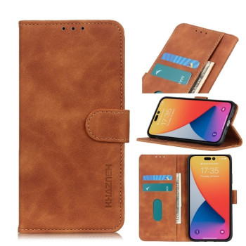 Чохол-книжка KHAZNEH з матовою фактурою Cowhide та магнітним хлястиком на iPhone 14 Pro Max - коричневий
