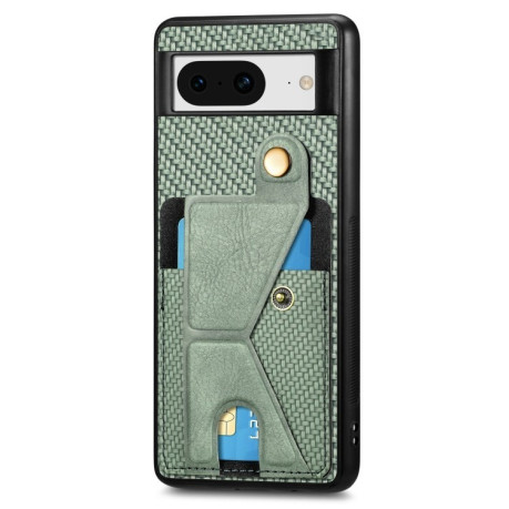 Противоударный чехол Carbon Fiber Wallet Flip Card K-shaped Holder для Google Pixel 8 - зеленый