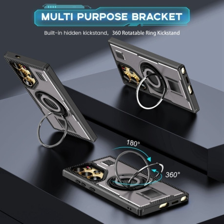 Протиударний чохол Ring Holder Carbon Fiber PC Hybrid TPU  для Samsung Galaxy S25 Ultra 5G - сірий