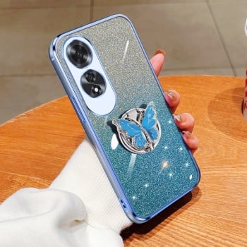 Чохол протиударний Plated Gradient Glitter Butterfly Holder для OPPO A60 - блакитний