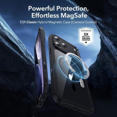 Оригінальний чохол ESR Classic Hybrid з MagSafe + накладка на клавішу на iPhone 17 Pro - Clear Black