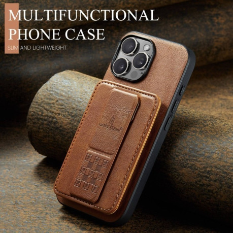 Чехол Fierre Shann Oil Wax Cow Leather Card Holder на iPhone 16 Pro - коричневый