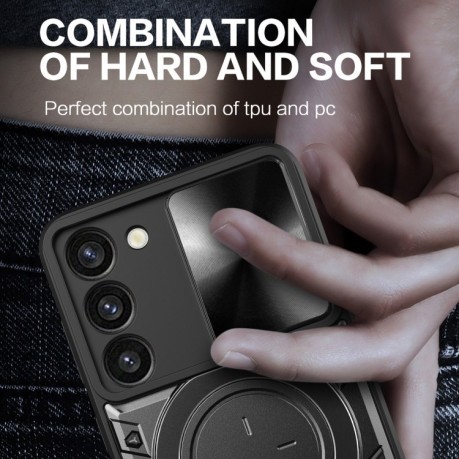 Противоударный чехол CD Texture Sliding Camshield для Samsung Galaxy S23 5G - черный