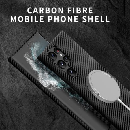Противоударный чехол Carbon Fiber Texture (MagSafe) для Samsung Galaxy S23 5G - черно-синий