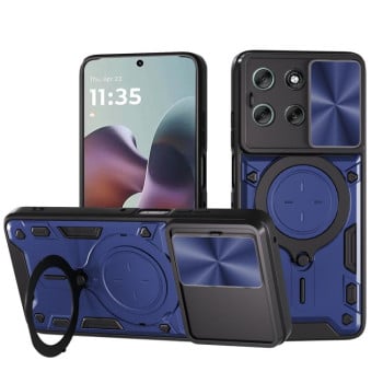 Чохол із шторкою камери CD фактурою та підставкою на Motorola Moto G56 5G - синій