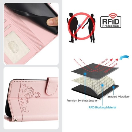 Чохол-книжка Cat Embossing Patternна на Realme 13+ 5G/13 Pro 5G/13 Pro+ - рожевий