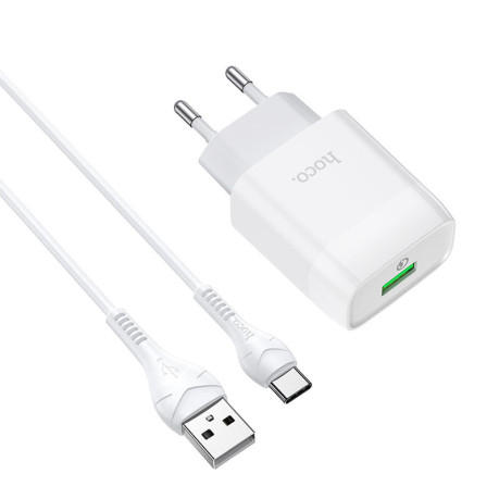 Зарядка Hoco C72Q Glorious QC3.0 18W (1USB-A) + кабель USB - Type-C - белая