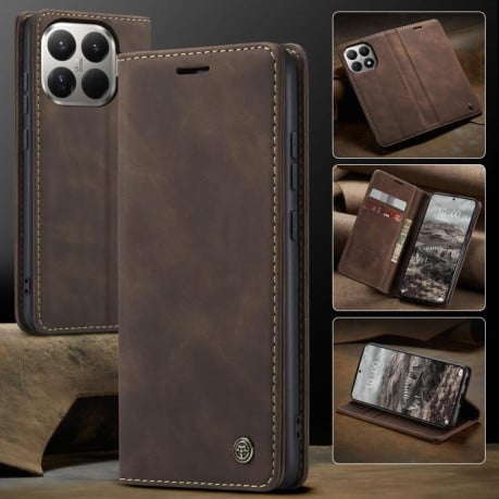 Чехол-книжка CaseMe-013 многофункциональный с кармашком на карт на Xiaomi 15T Pro - кофейный