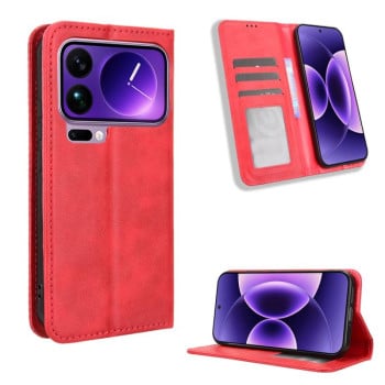 Чехол-книжка Magnetic Buckle Retro Crazy Horse Texture на Xiaomi 17 Pro — красный