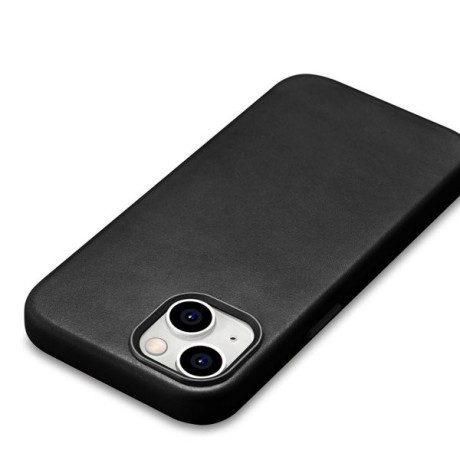 Кожаный чехол iCarer Leather Oil Wax (MagSafe) для iPhone 15 Plus - черный
