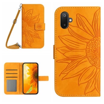 Чехол-книжка Skin Feel с рисунком подсолнуха на Samsung Galaxy F06 5G / M06 5G - желтый