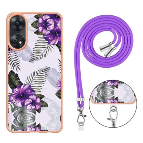 Противоударный чехол Electroplating IMD with Lanyard для OPPO Reno8 T 4G - Flower