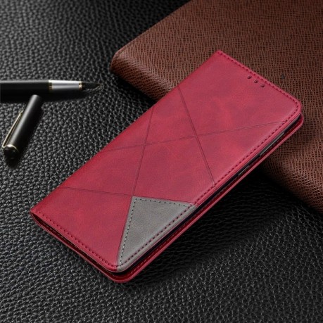 Чехол-книжка Rhombus Texture на Samsung Galaxy A21- красный