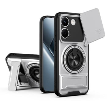 Противоударный чехол Lens Sliding Window Multifunctional Magnetic Shockproof со шторкой камеры для Xiaomi Poco X8 Pro 5G — титаново-серый