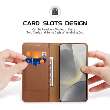 Кожаный чехол-книжка DUX DUCIS Hivo Series на Samsung Galaxy S25 5G - коричневый