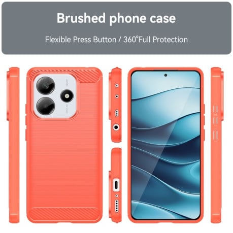 Протиударний чохол Brushed Texture Carbon Fiber на Xiaomi Redmi Note 14 5G/Poco M7 Pro 5G - червоний