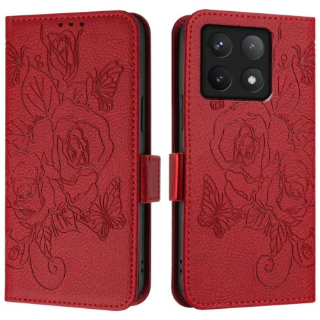 Чохол-книжка Embossed Rose RFID Anti-theft Leather для Xiaomi 14T Pro - червоний