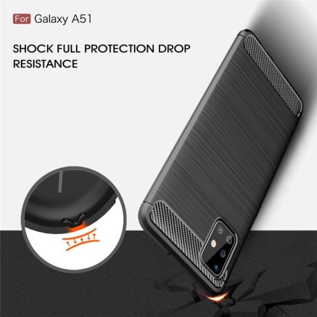 Чехол Brushed Texture Carbon Fiber на Samsung Galaxy A51 - Черный