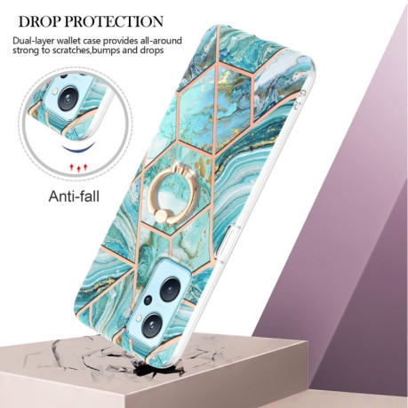 Протиударний чохол Electroplating Marble with Ring Holder для Realme 9i/OPPO A76/A96 - синій