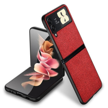 Противоударный чехол Sea Sand Cloth Texture для Samsung Galaxy Z Flip3 5G - красный