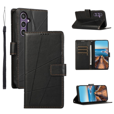 Чехол-книжка противоударная PU Genuine Leather Texture Embossed Line для Samsung Galaxy S24 - черный