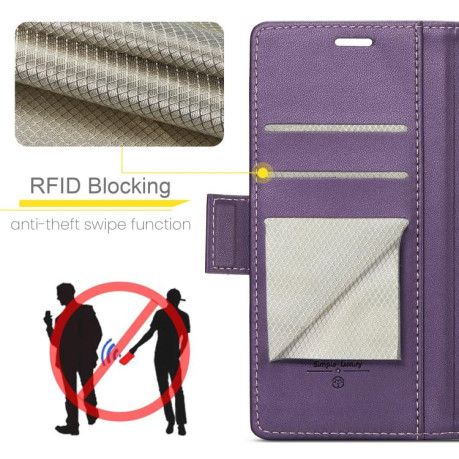 Чехол-книжка CaseMe 023 Butterfly Buckle Litchi Texture RFID Anti-theft Leather для Xiaomi Redmi Note 14 4G 164.84mm - фиолетовый