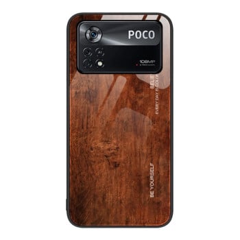 Противоударный чехол Wood Grain Glass на Xiaomi Poco X4 Pro 5G - темно-коричневый