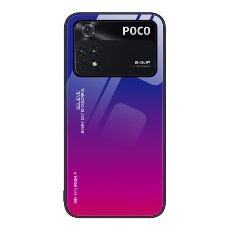 Стеклянный чехол Gradient Color на Xiaomi Poco M4 Pro 4G - фиолетово-синий